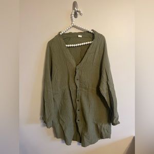 Adorable gauze button down collarless dress